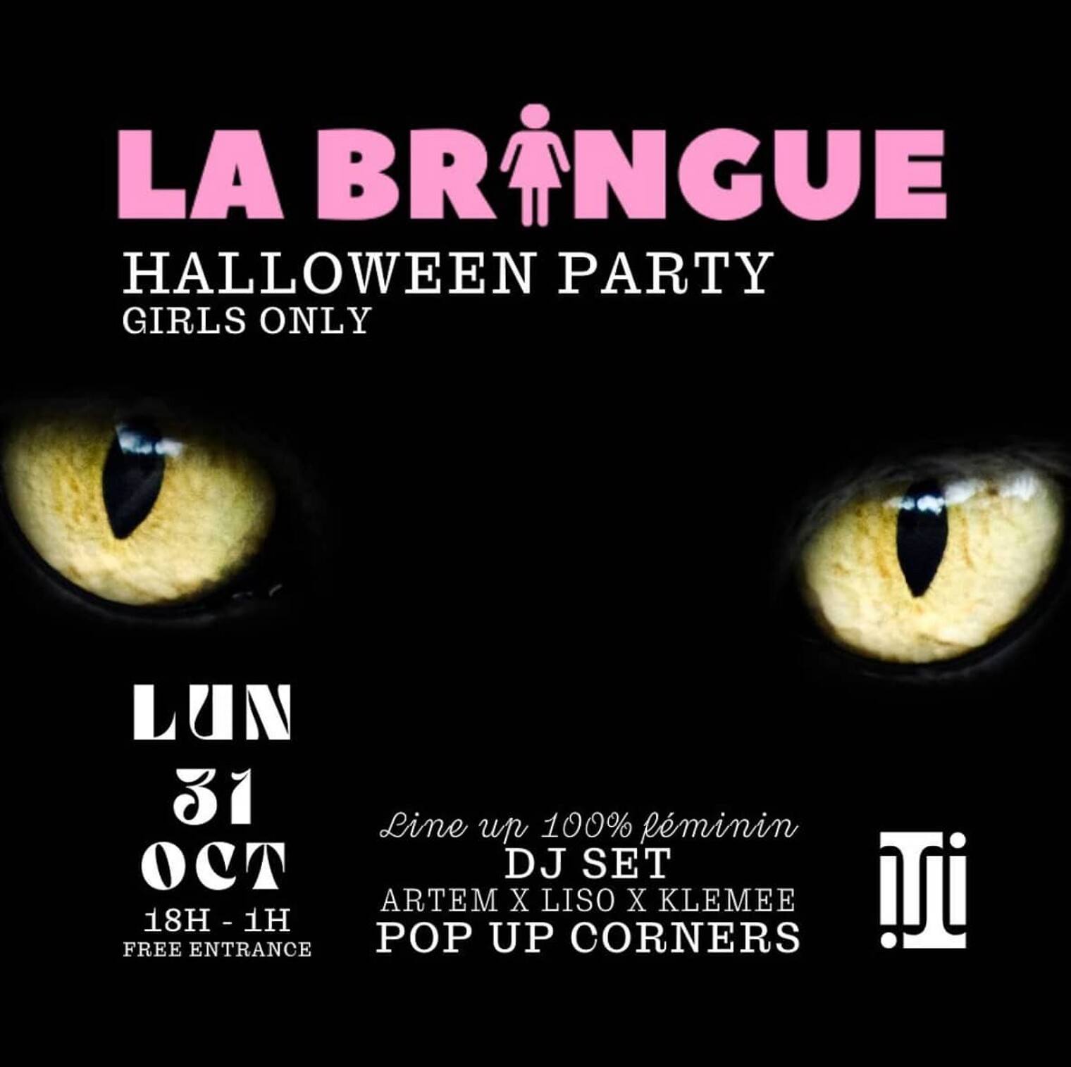 Affiche de la soirée 100% féminine La Bringue, Halloween Party à Paris