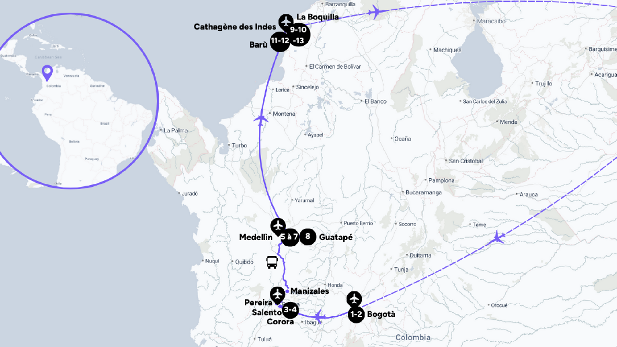 Votre itinéraire en Colombie
