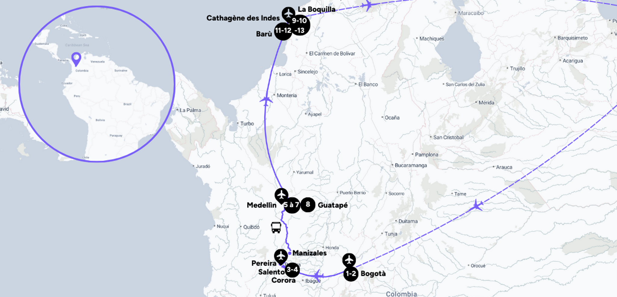 Votre itinéraire en Colombie