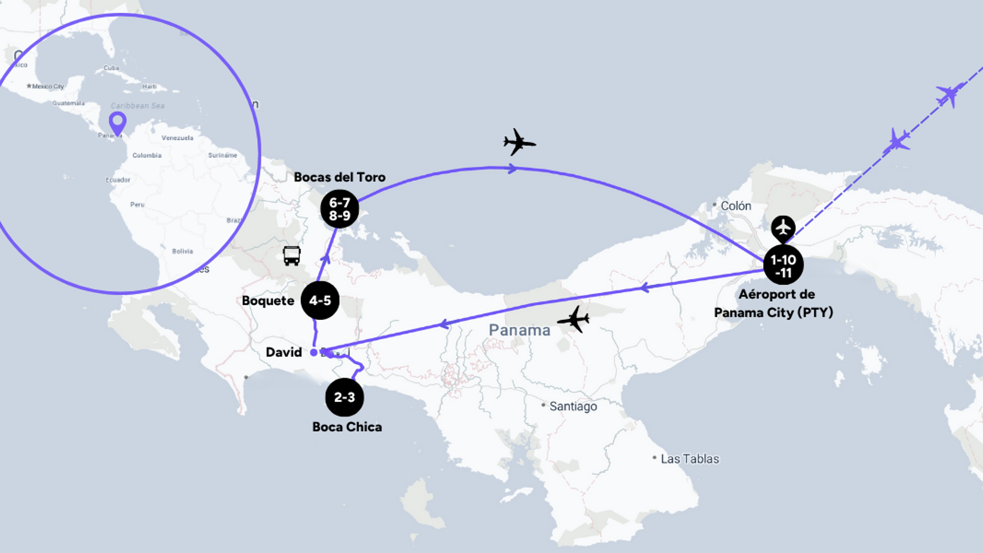 L'itinéraire de votre voyage au Panama