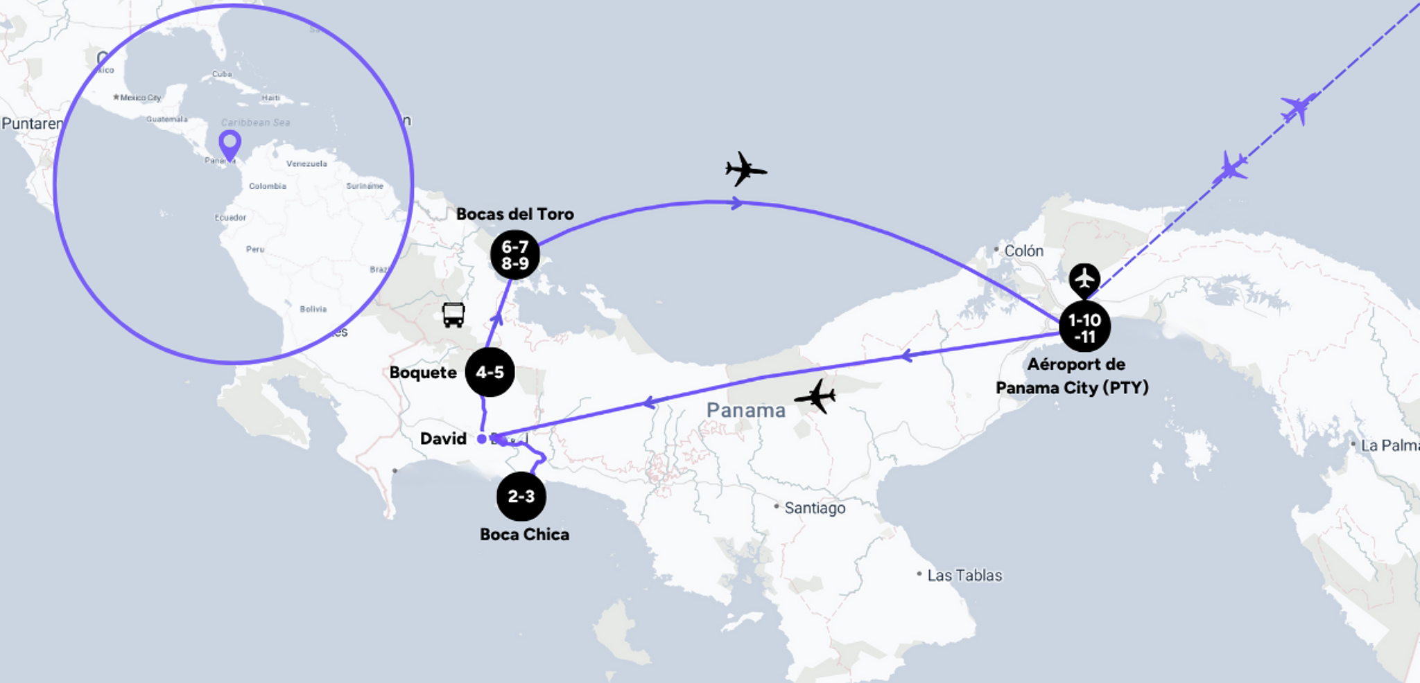 L'itinéraire de votre voyage au Panama
