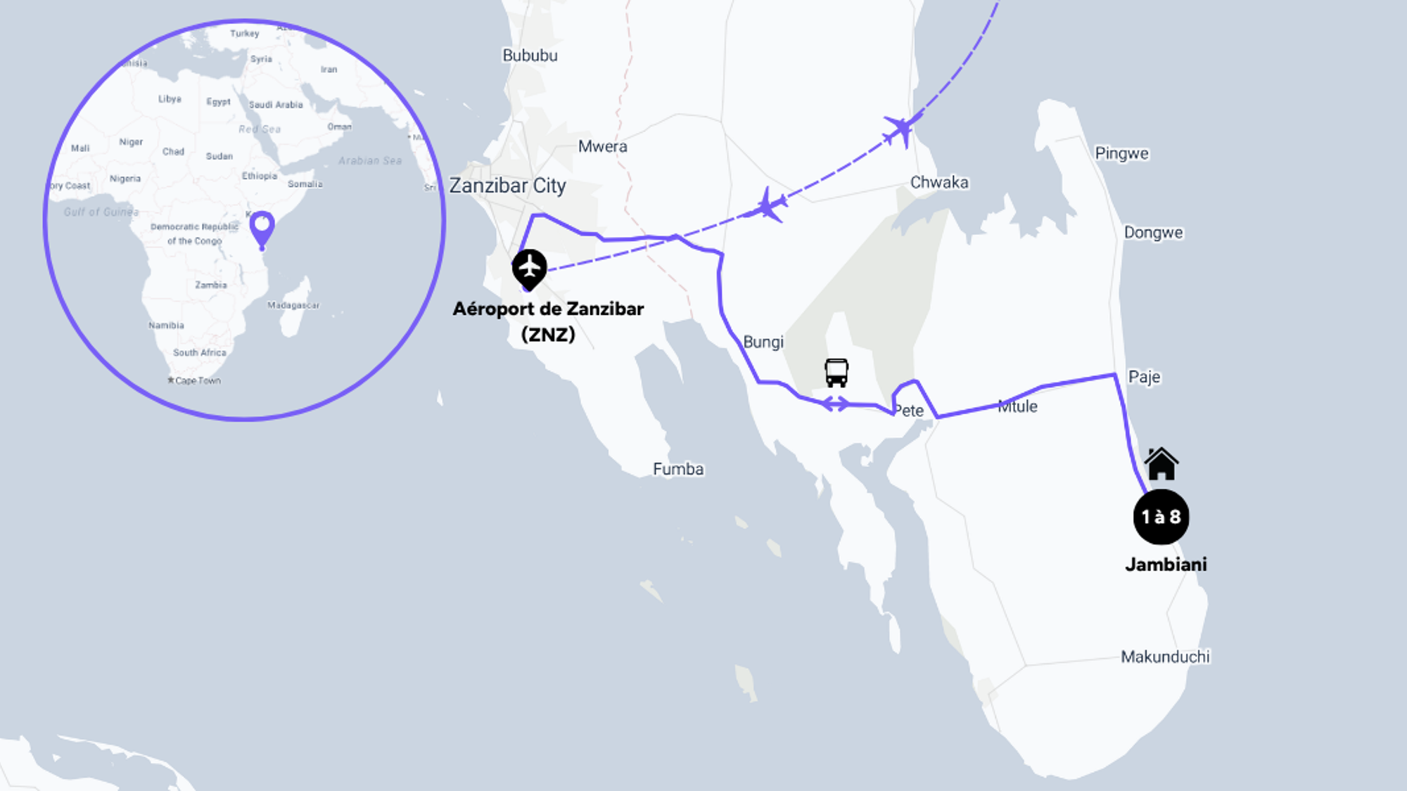 L'itinéraire de votre séjour à Zanzibar