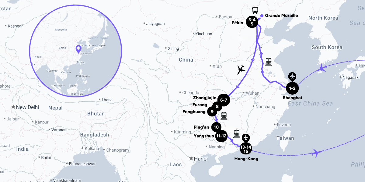 L'itinéraire de votre voyage en Chine