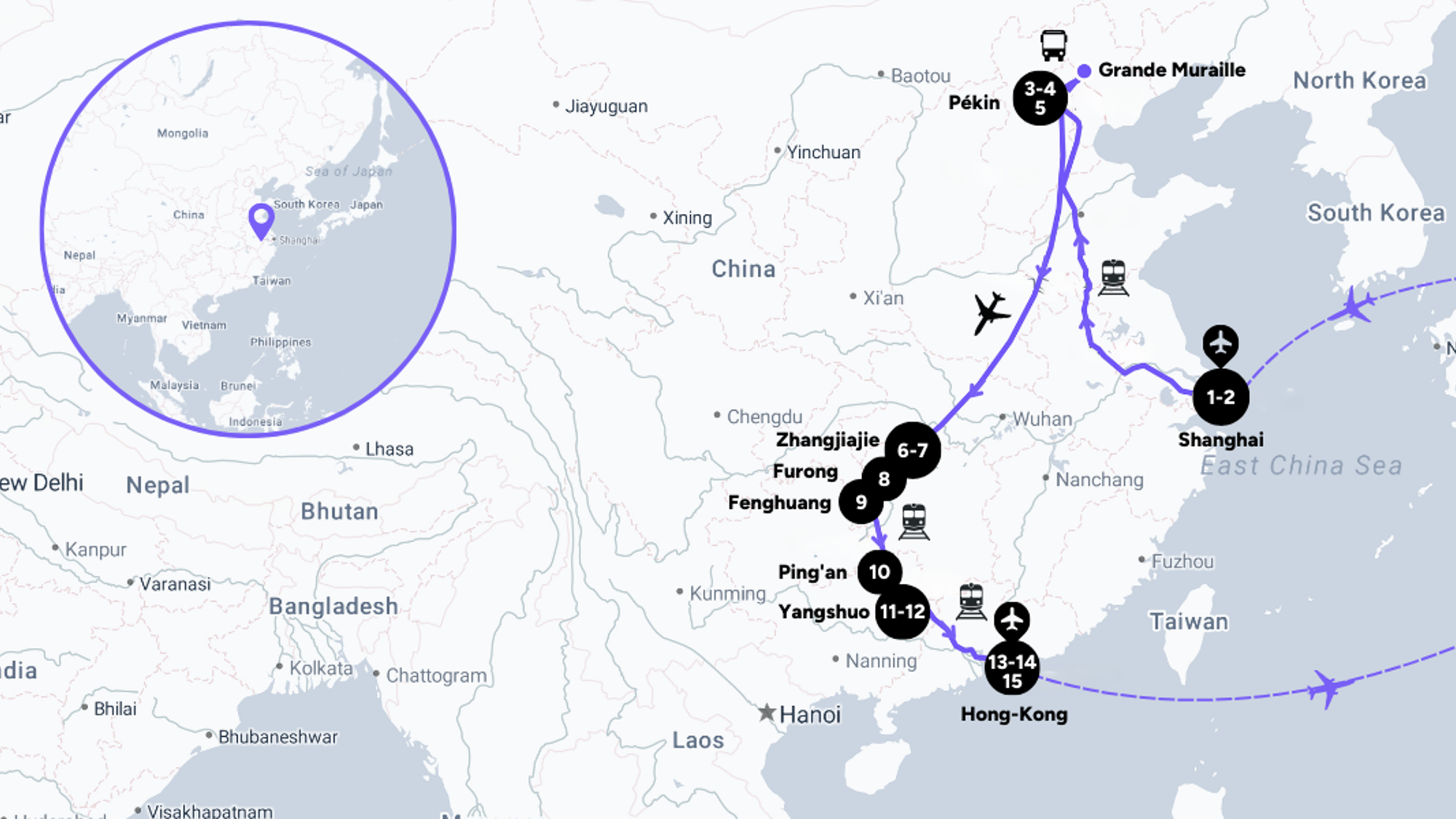 L'itinéraire de votre voyage en Chine