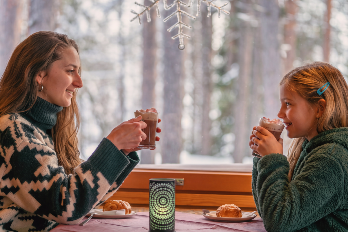 Pause goûter au domaine de Loma-Vietonen Oy, Laponie, (photo générée par l'intelligence artificielle) 