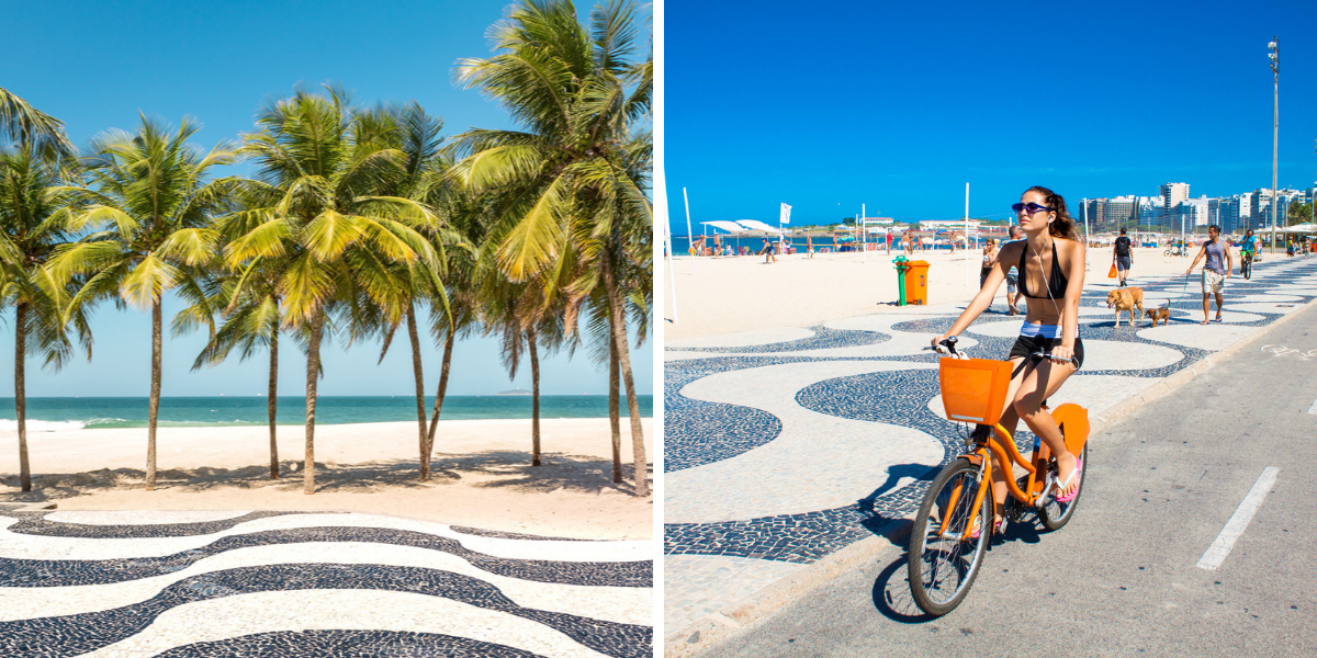 A vélo le long de la plage d'Ipanema