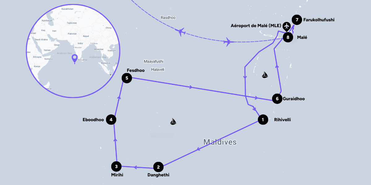 L'itinéraire de votre croisière aux Maldives