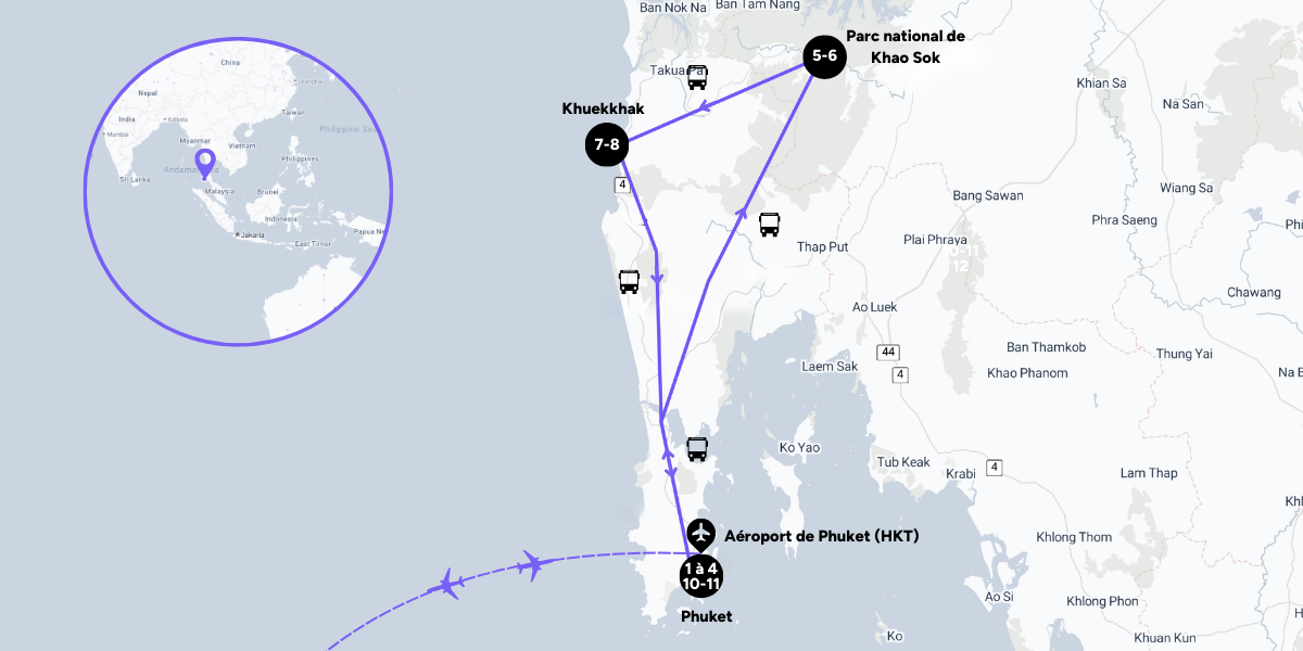 L'itinéraire de votre voyage en Thaïlande