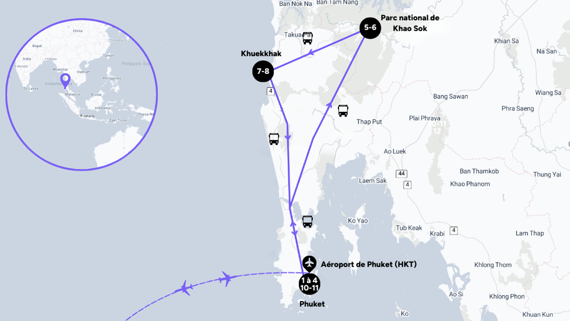 L'itinéraire de votre voyage en Thaïlande