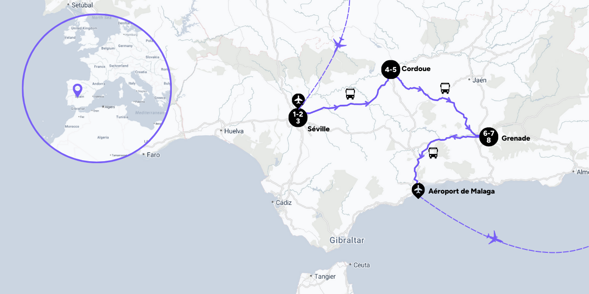 L'itinéraire de votre circuit en Andalousie