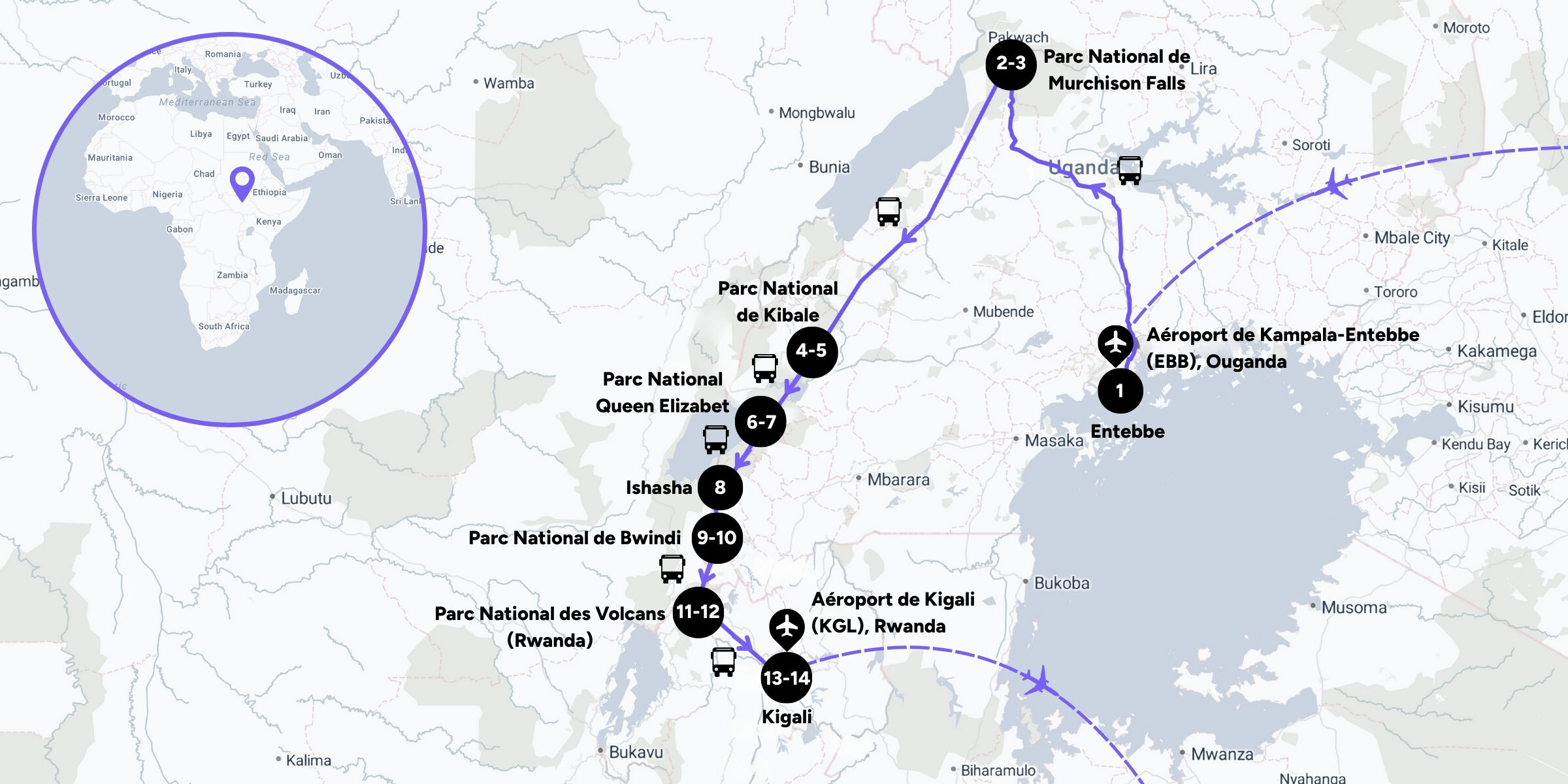 L'itinéraire de votre safari en Ouganda