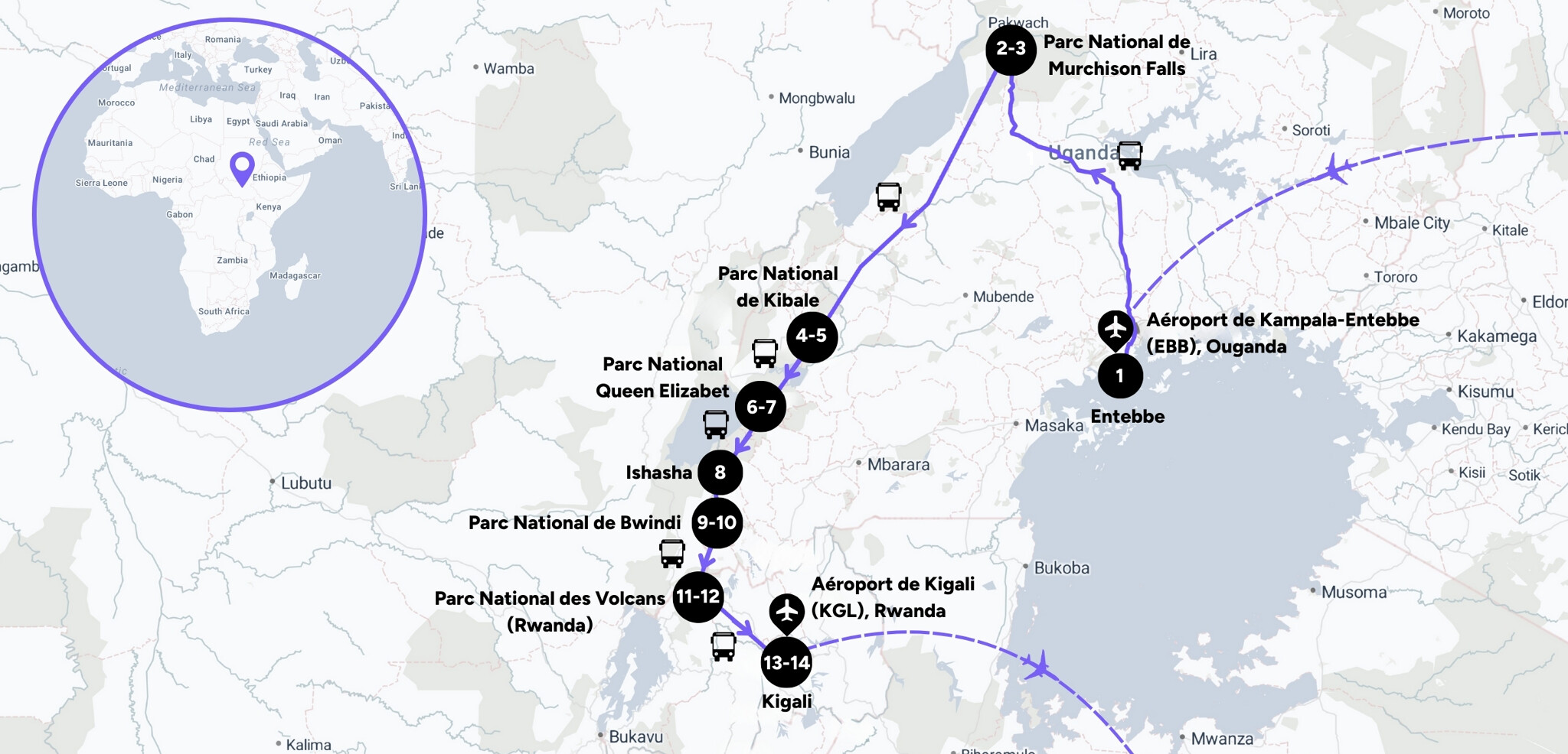 L'itinéraire de votre safari en Ouganda