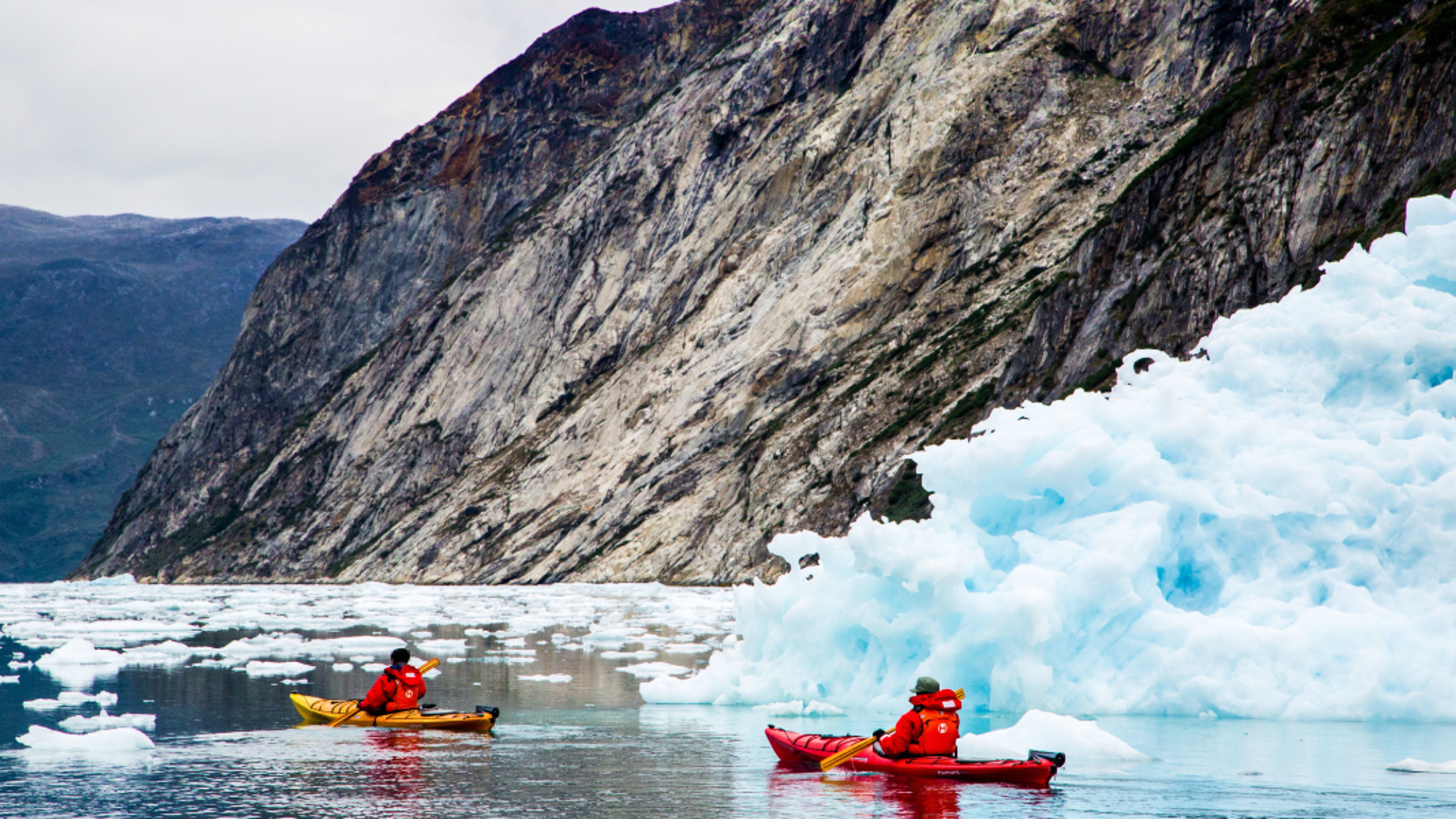 ... ou en kayak au plus près des icebergs !