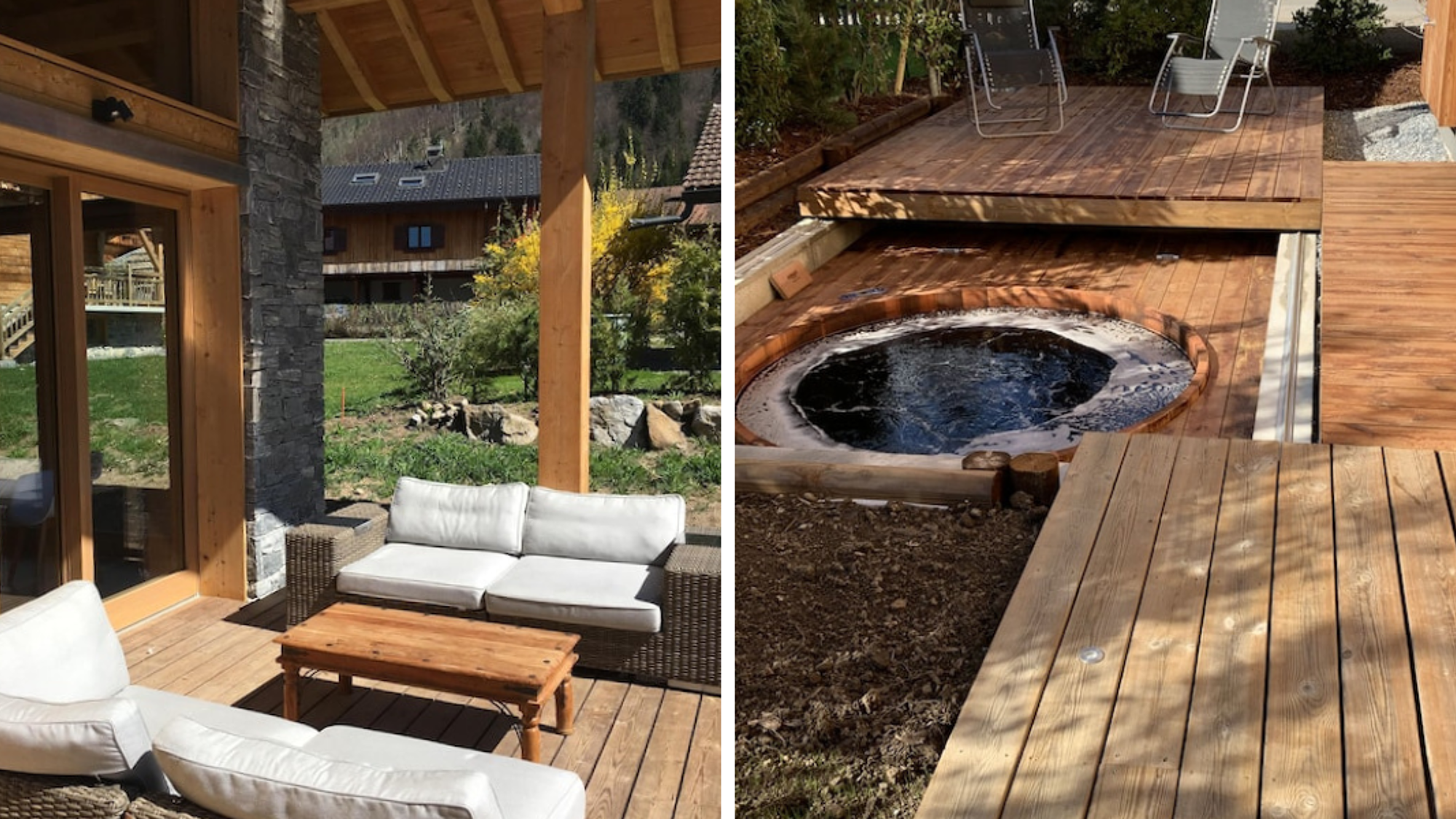 Coin détente sur la terrasse, avec jacuzzi extérieur