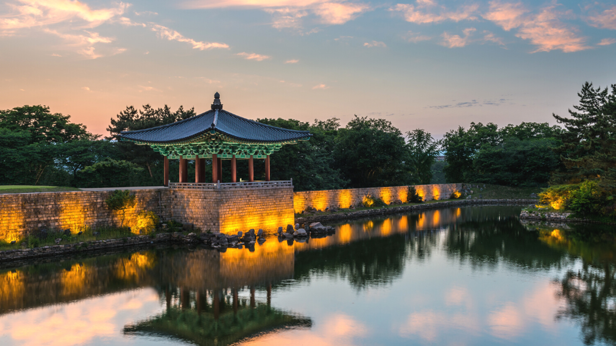 Anapji à la tombée de la nuit, Gyeongju