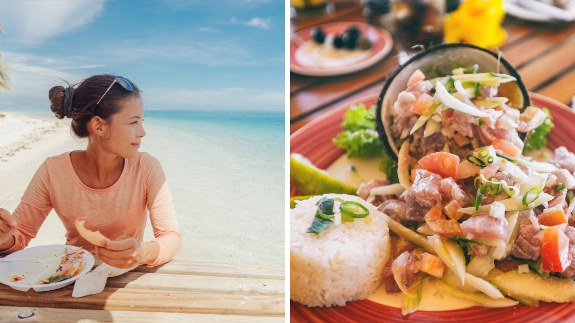 Déjeuner de saveurs exotiques les pieds dans l'eau