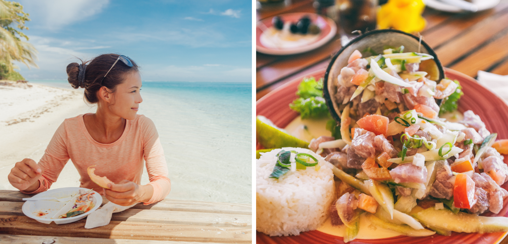 Déjeuner de saveurs exotiques les pieds dans l'eau