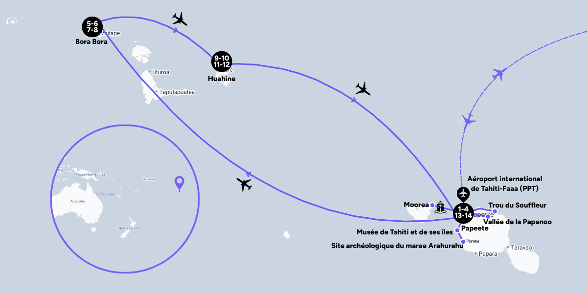 L'itinéraire de votre voyage à Tahiti 