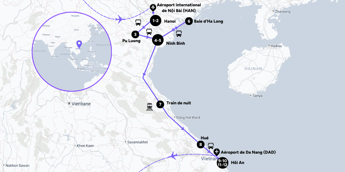 L'itinéraire de votre voyage au Vietnam