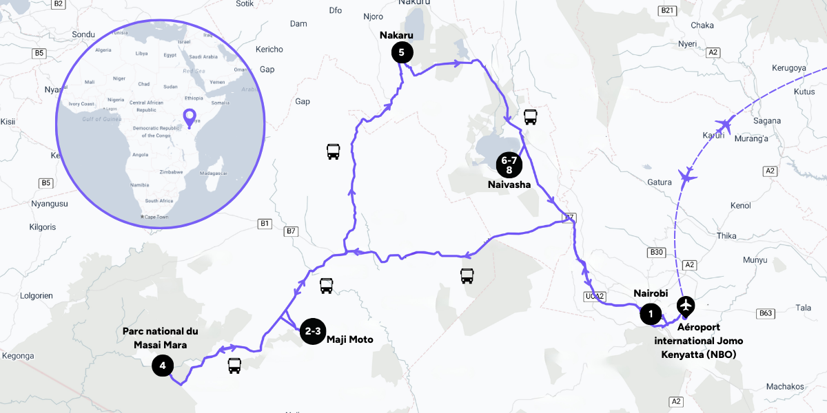 L'itinéraire de votre voyage au Kenya