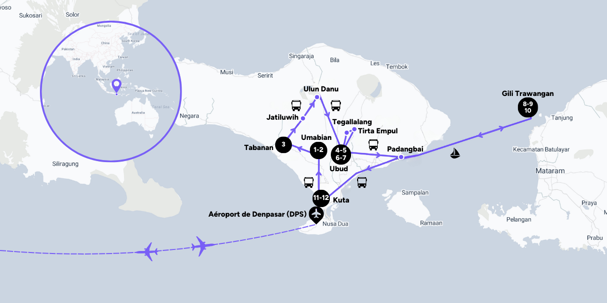 L'itinéraire de votre voyage à Bali    
