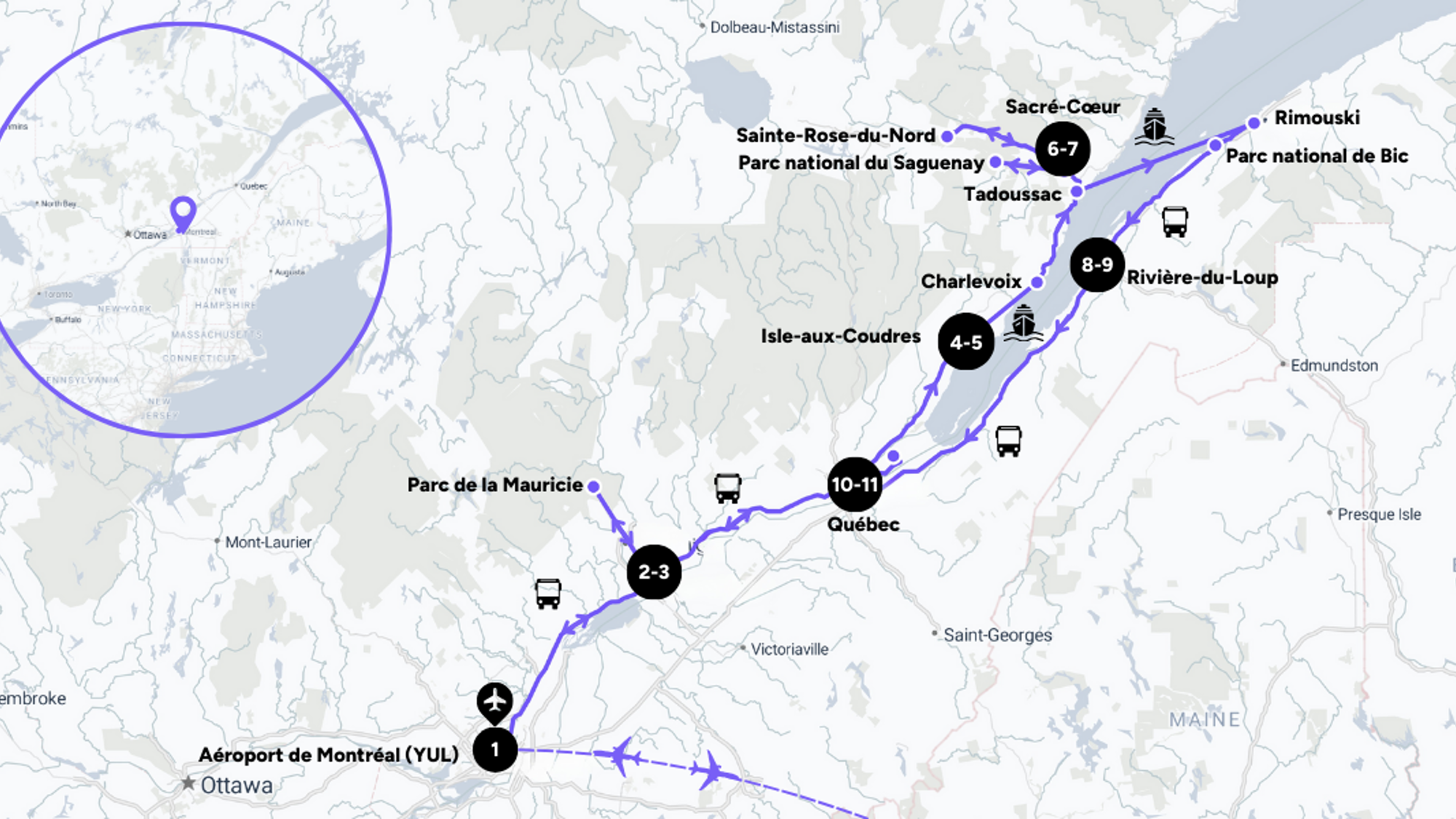 L'itinéraire de votre voyage entre femmes