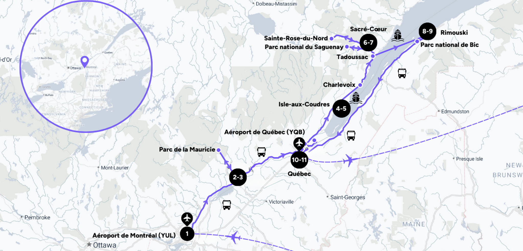 L'itinéraire de votre voyage entre femmes