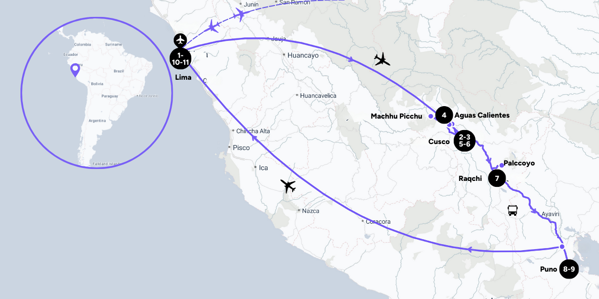 L'itinéraire de votre circuit au Pérou 