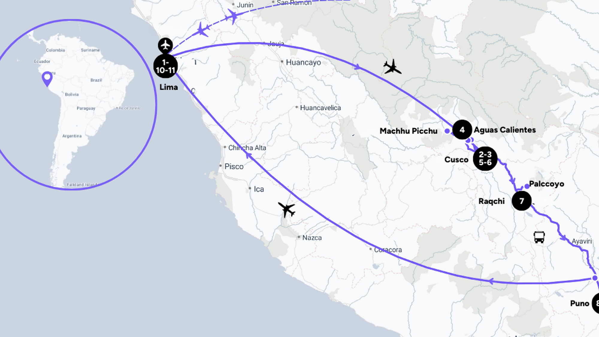 L'itinéraire de votre circuit au Pérou