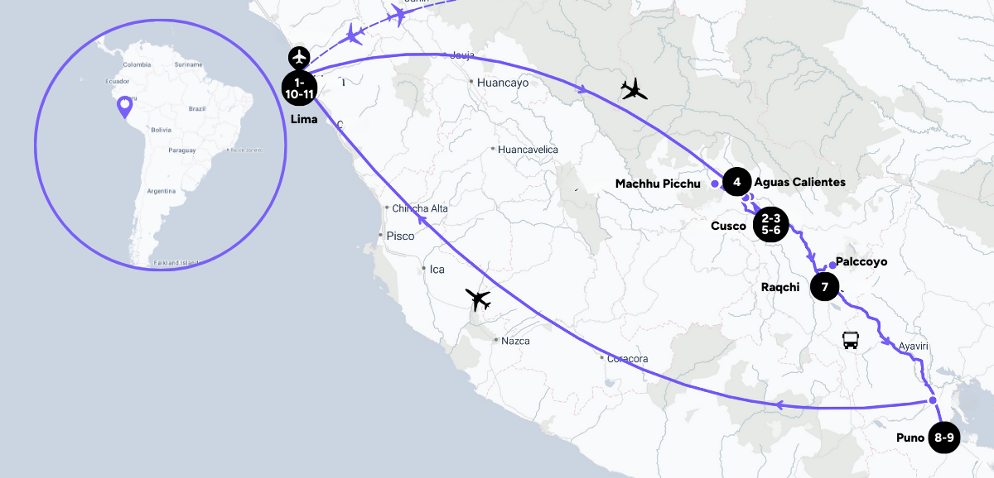 L'itinéraire de votre circuit au Pérou