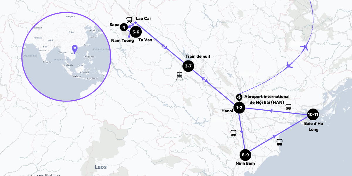 L'itinéraire de votre voyage au Vietnam