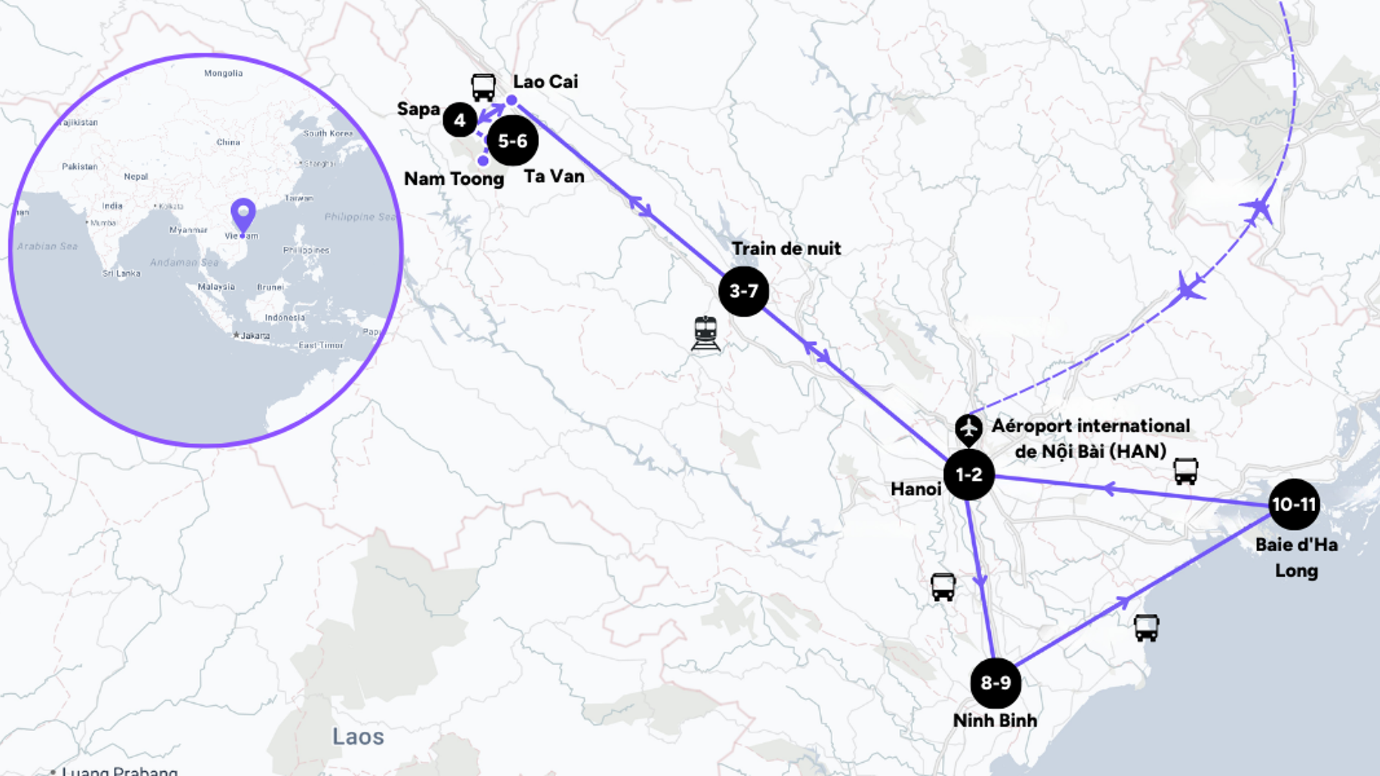L'itinéraire de votre voyage au Vietnam