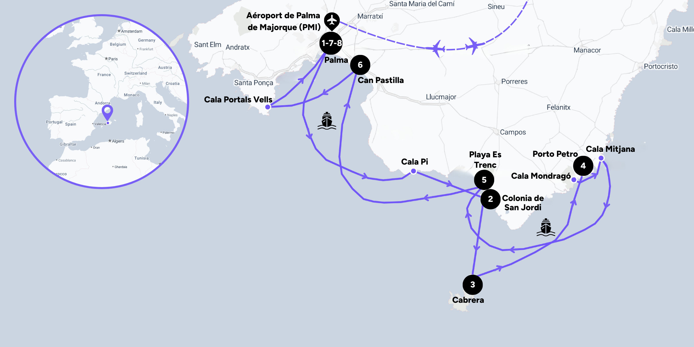 L'itinéraire de votre croisière dans les Baléares