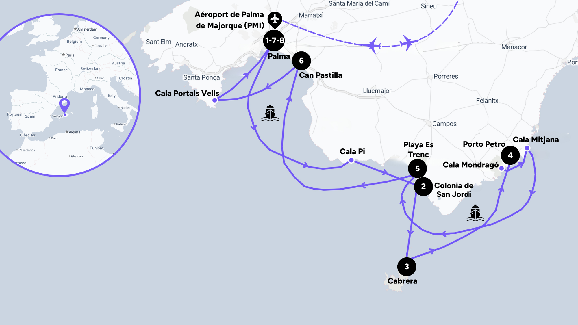 L'itinéraire de votre croisière dans les Baléares