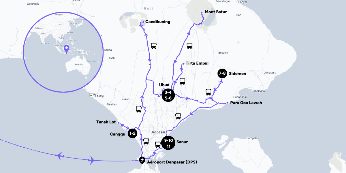 L'itinéraire de votre circuit à Bali