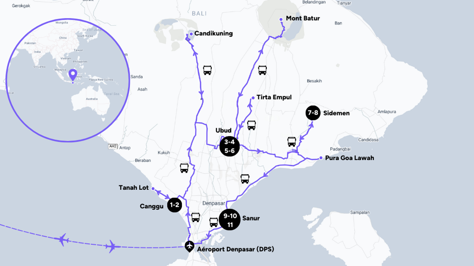 L'itinéraire de votre circuit à Bali