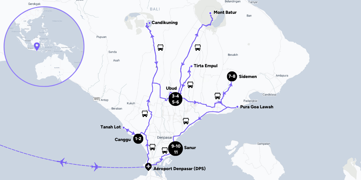 L'itinéraire de votre circuit à Bali