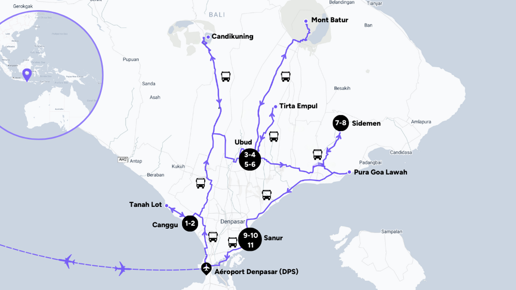 L'itinéraire de votre circuit à Bali
