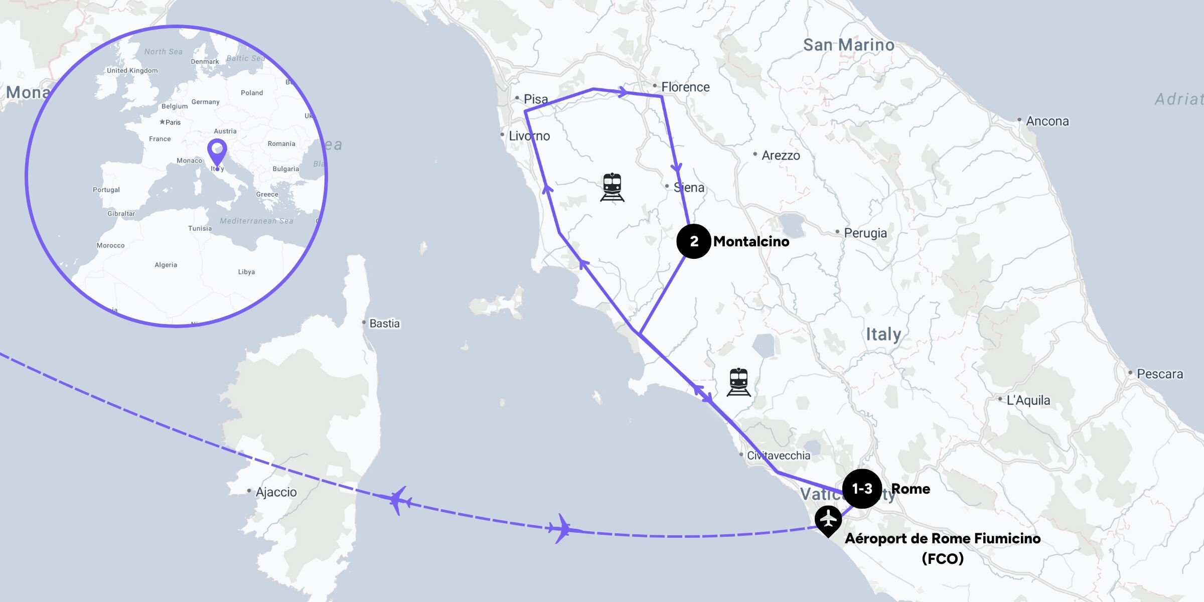 Itinéraire de votre voyage à bord de l'Orient Express La Dolce Vita