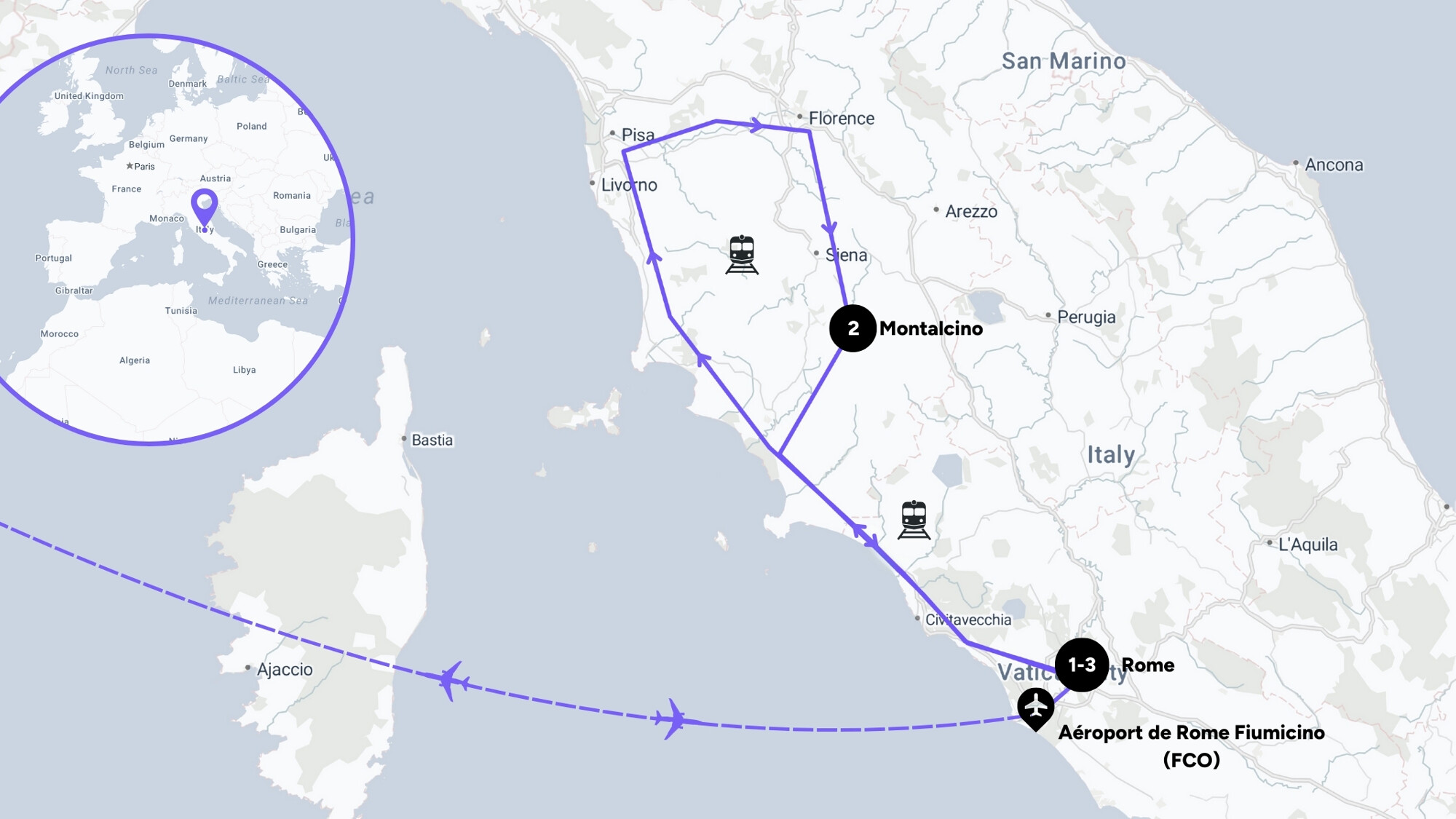 Itinéraire de votre voyage à bord de l'Orient Express La Dolce Vita