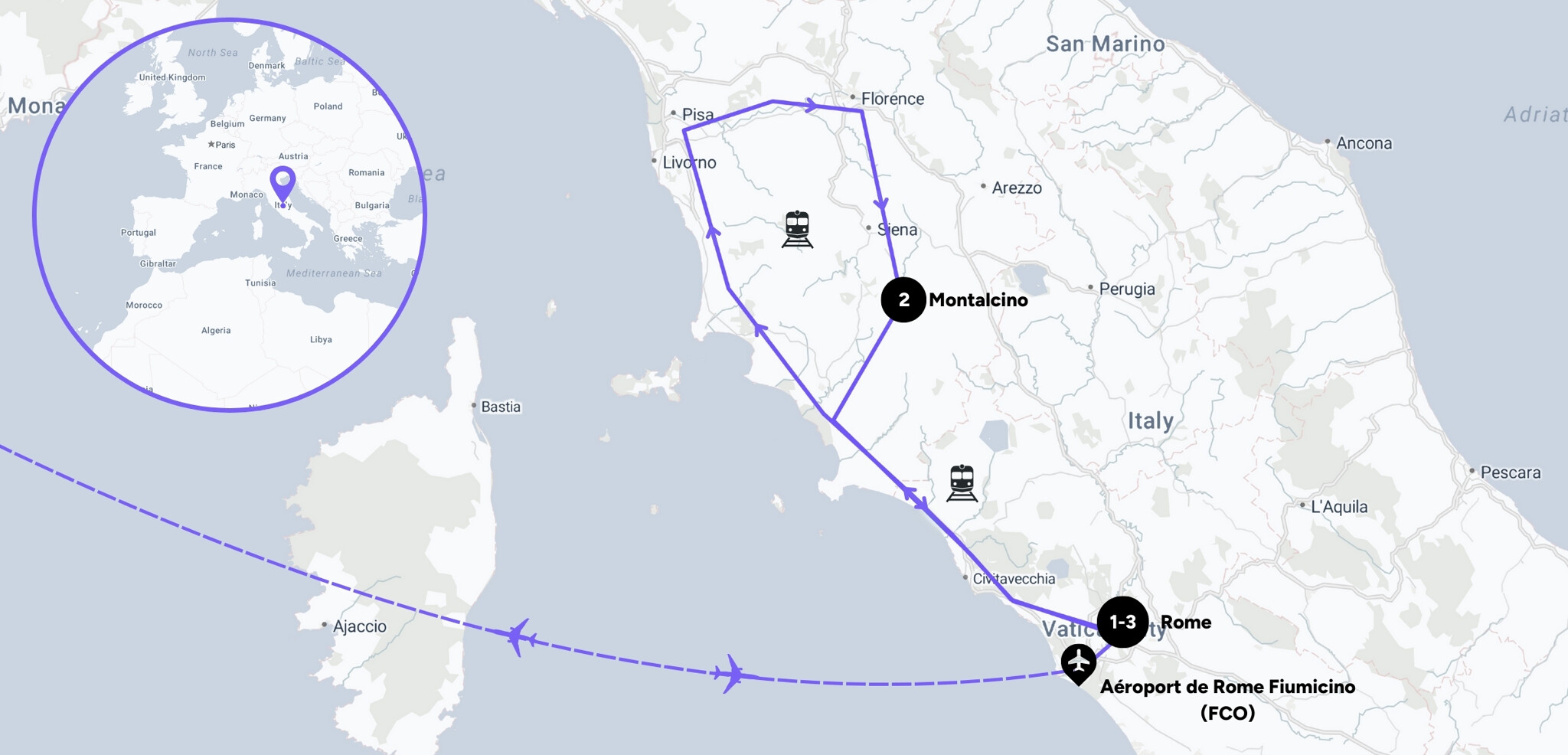 Itinéraire de votre voyage à bord de l'Orient Express La Dolce Vita