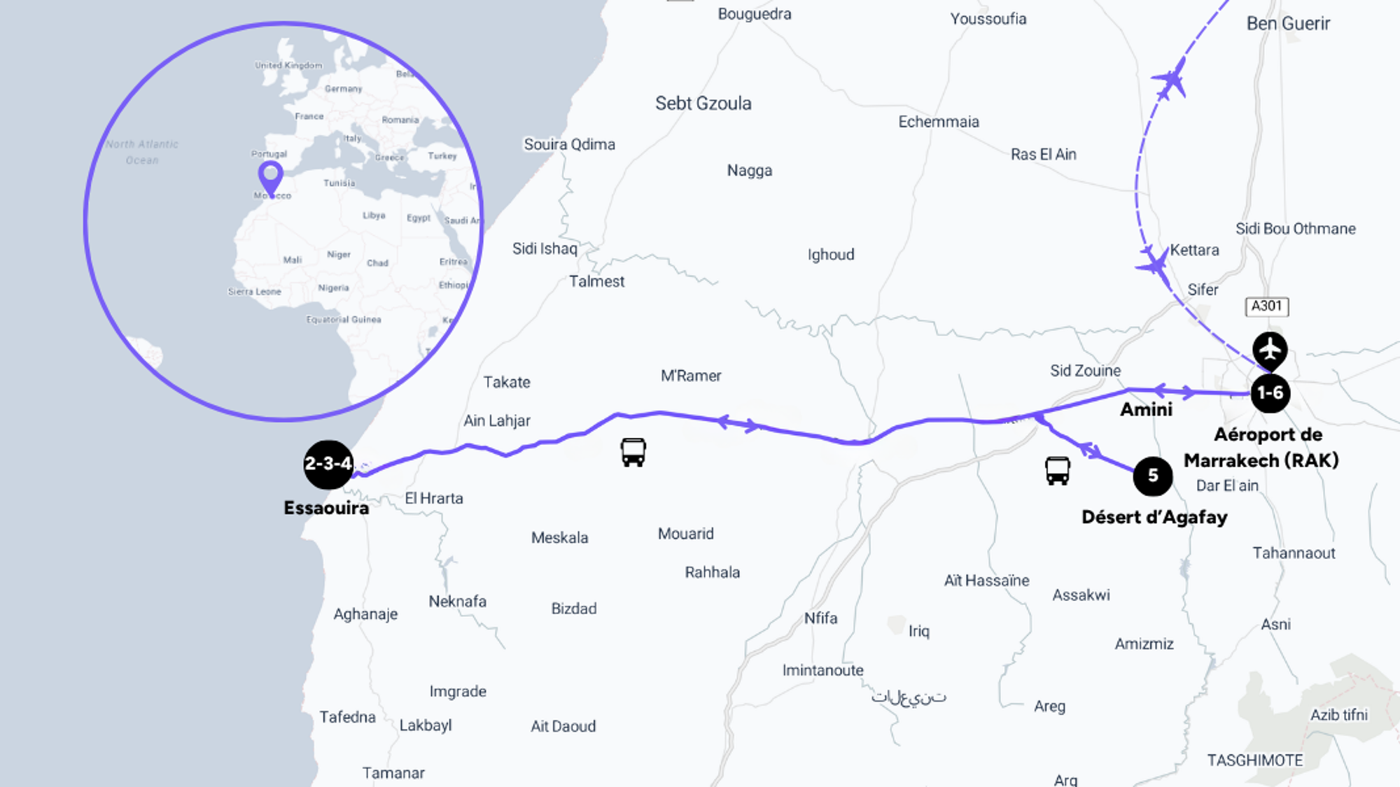 L'itinéraire de votre voyage au Maroc