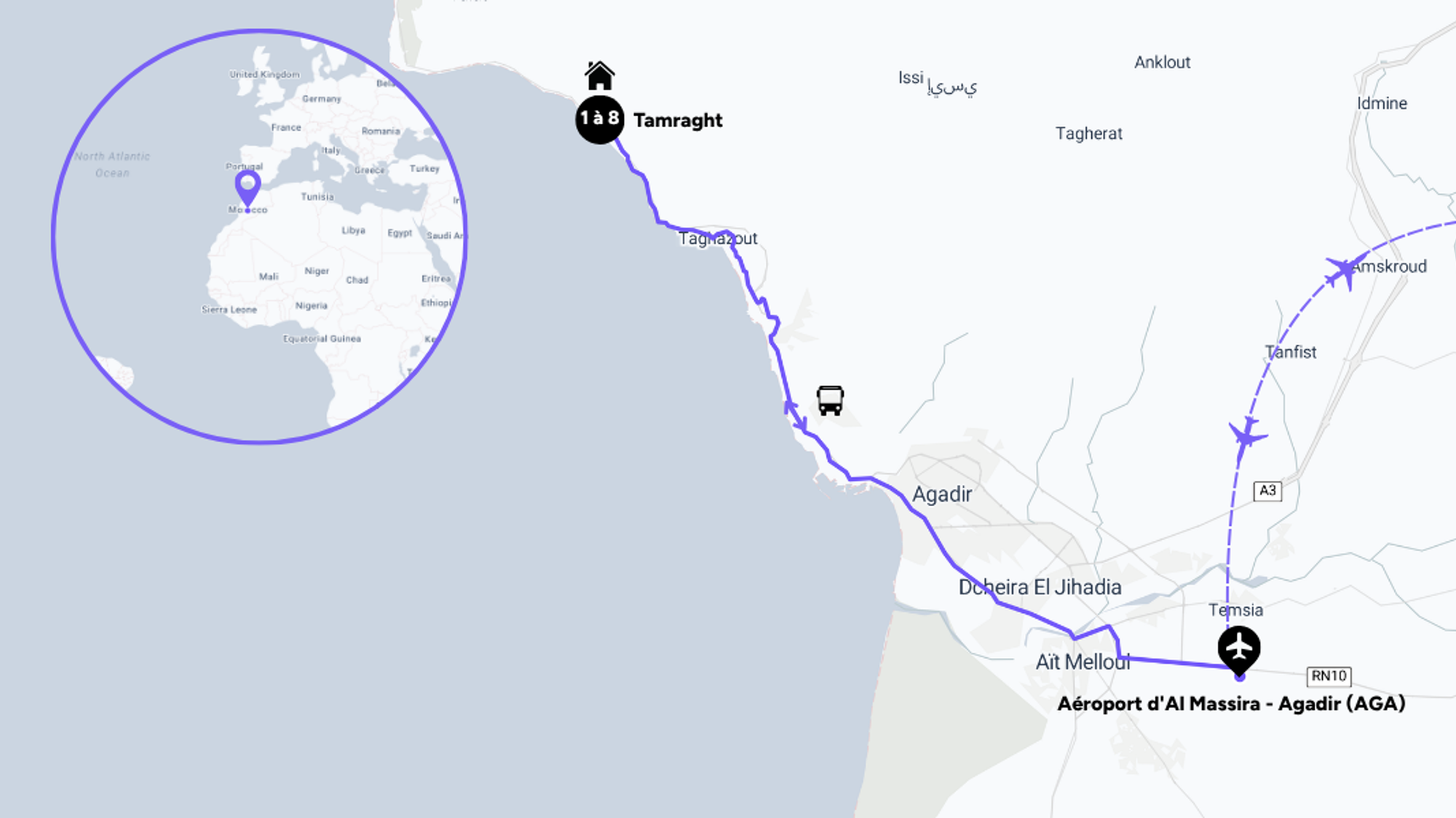 L'itinéraire de votre séjour surf au Maroc