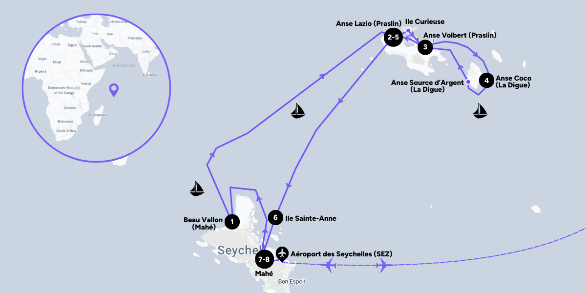 L'itinéraire de votre croisière aux Seychelles 