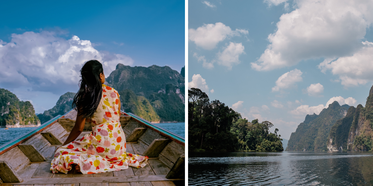 A bord d'un bateau traditionnel sur le lac Cheow Lan à Khao Sok 