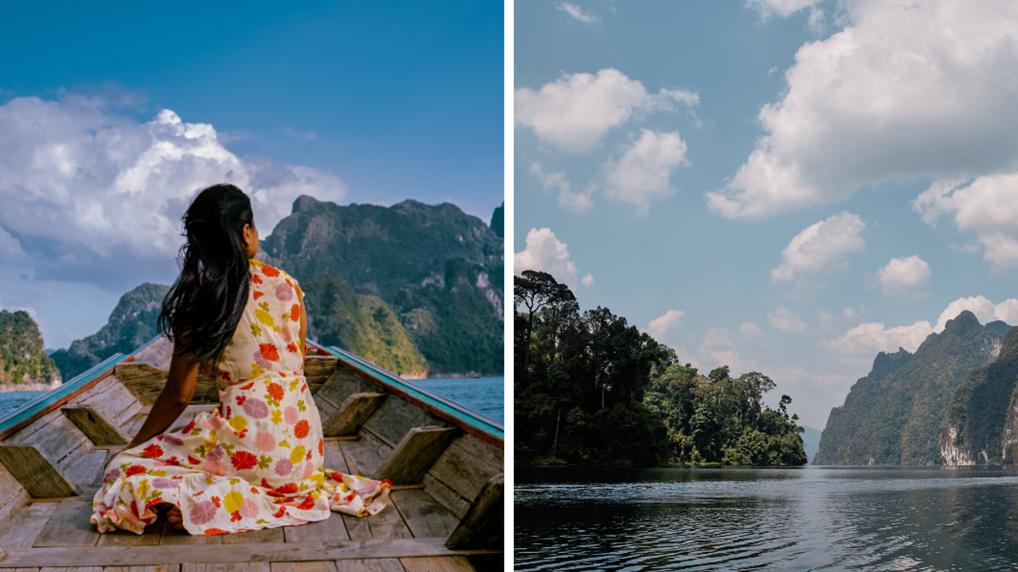 A bord d'un bateau traditionnel sur le lac Cheow Lan à Khao Sok