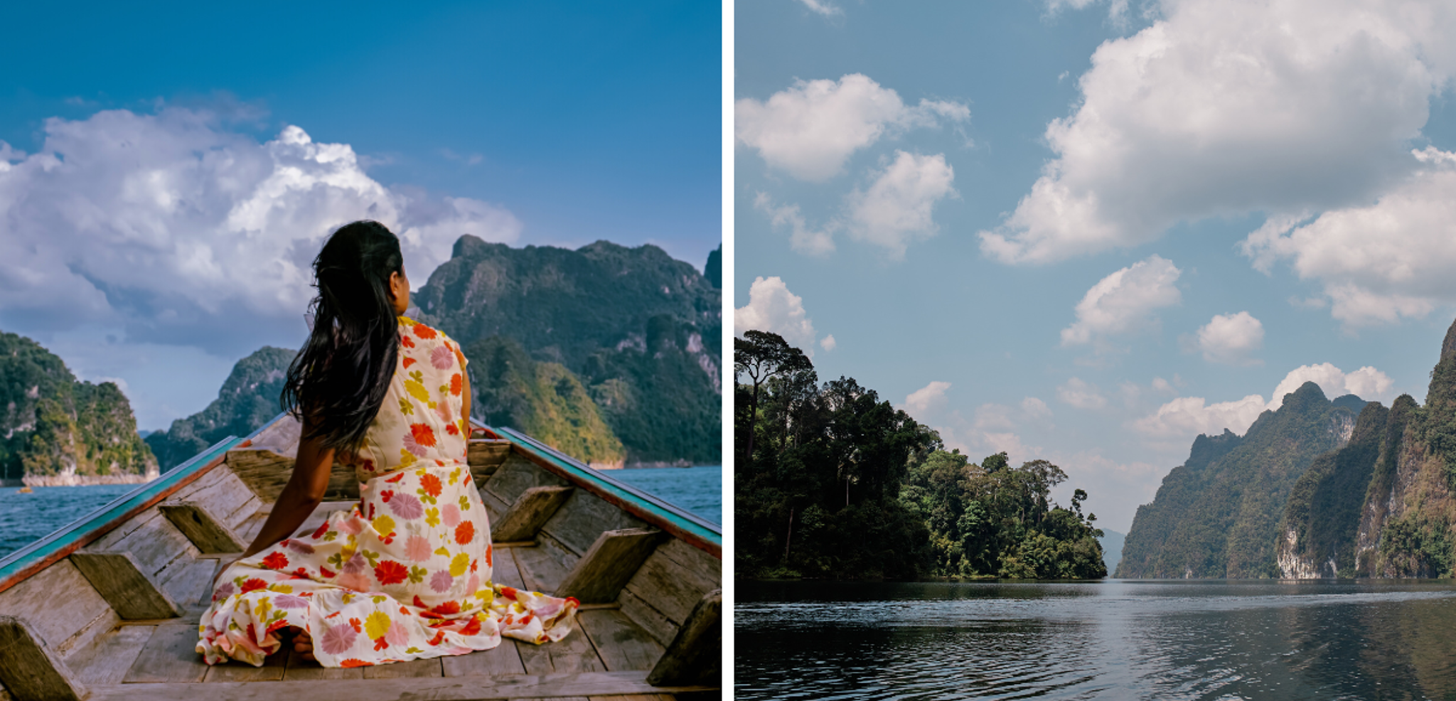 A bord d'un bateau traditionnel sur le lac Cheow Lan à Khao Sok