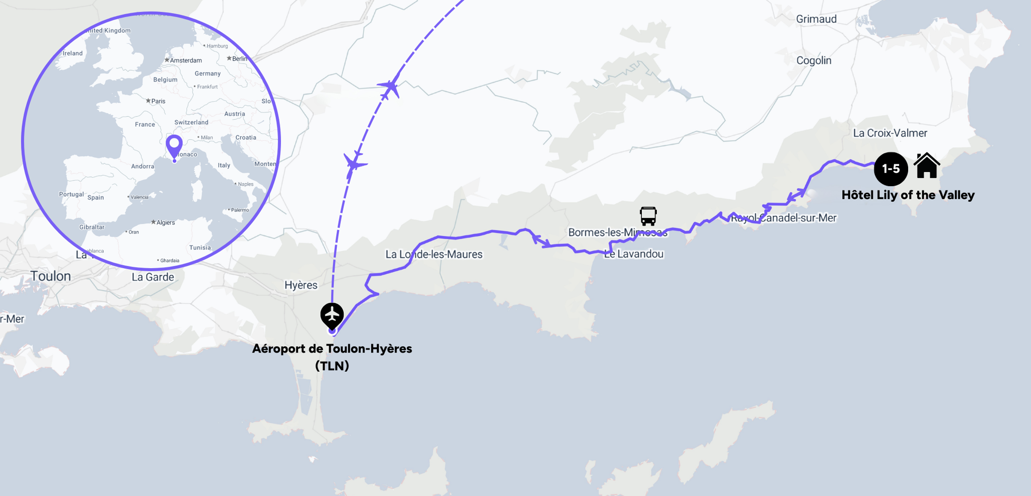 Itinéraire de votre séjour à l'hôtel Lily of the Valley