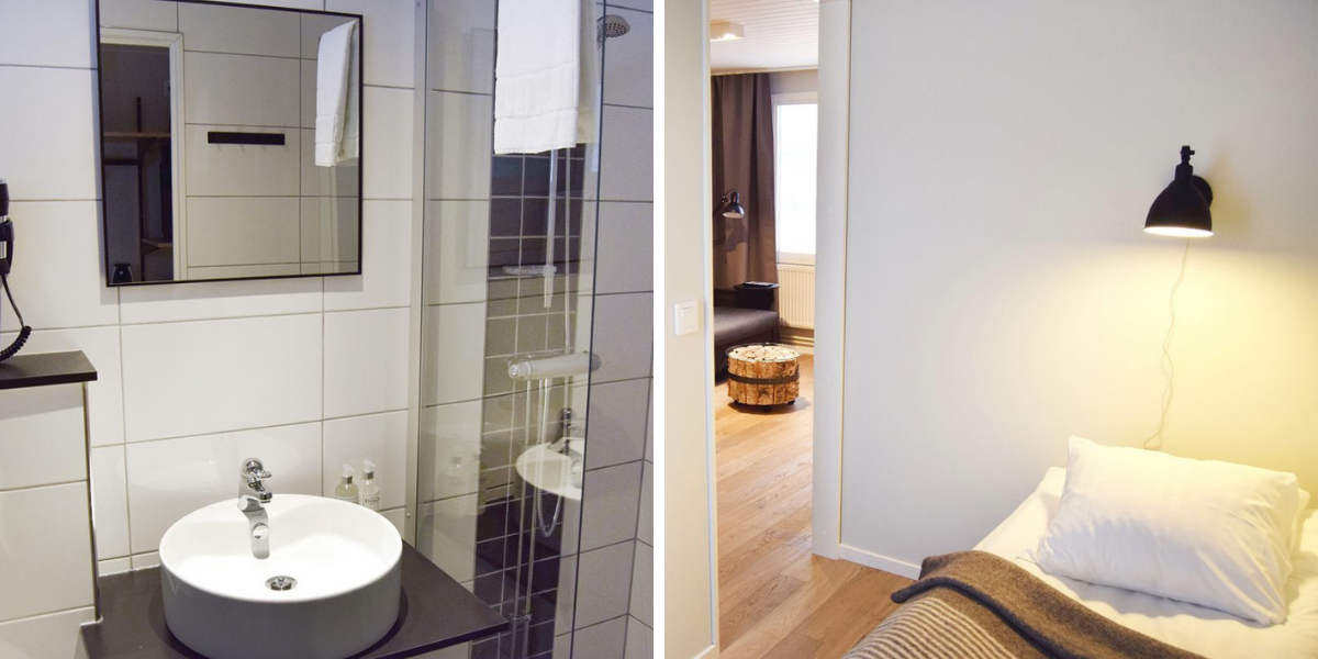 Avec 2 chambres twin et une salle de bain à partager