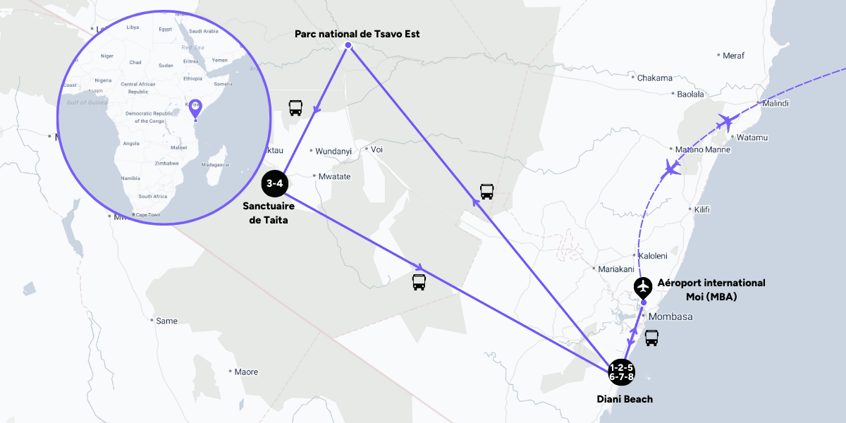 L'itinéraire de votre voyage au Kenya